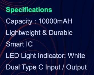 Syska 20W powerbank 10000mah Specifications