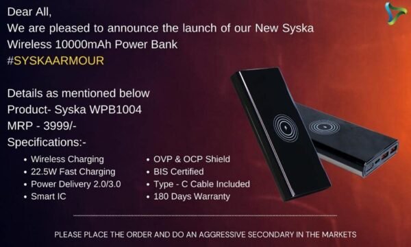 Syska Wireless Armour power Bank